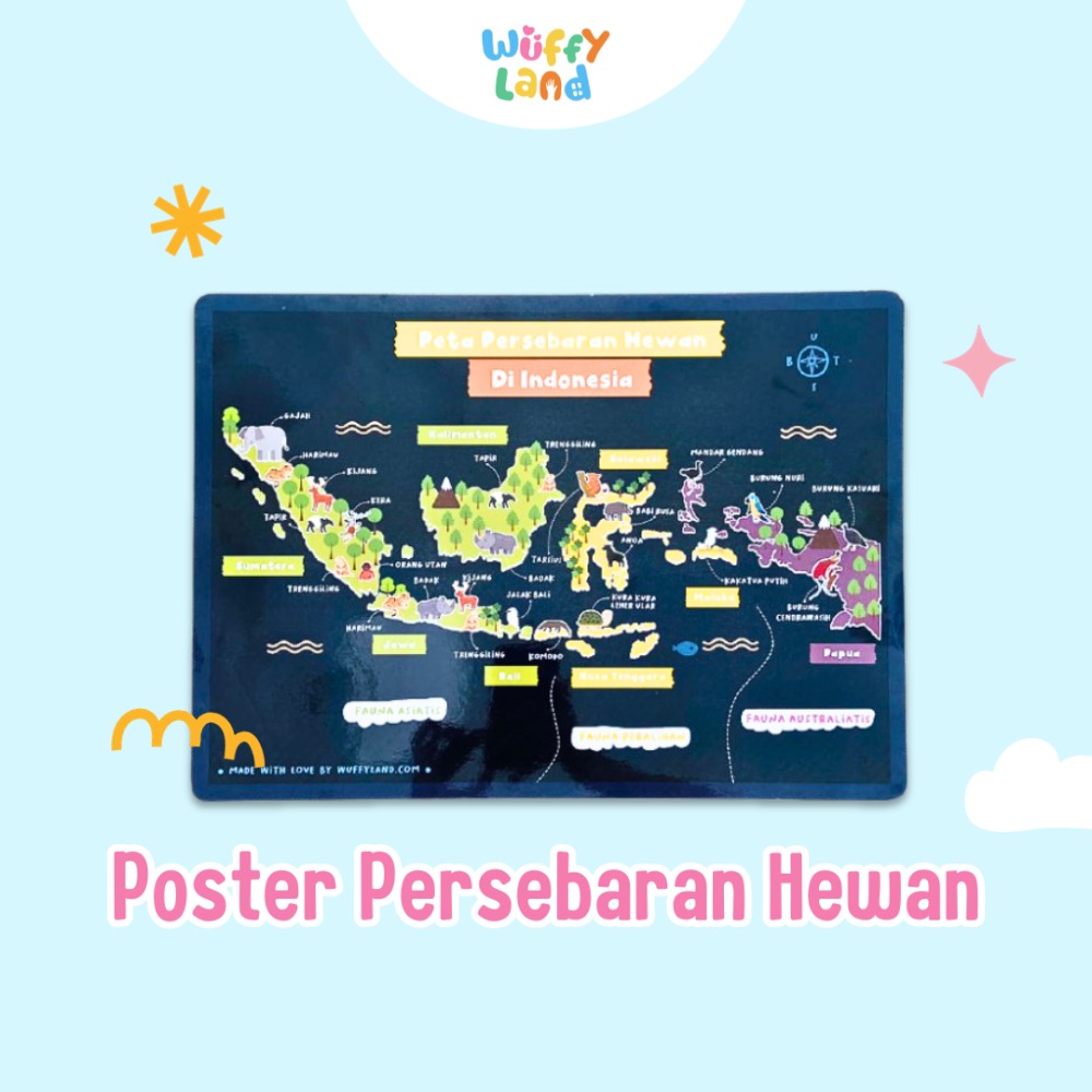Mainan Anak Wuffyland Poster Peta Persebaran Hewan Indonesia