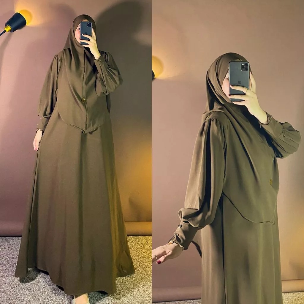 Gamis Syar'i Bahan Sabrina Anti UV Gamis Bandana Mulism Tangan Kancing Mewah Umroh