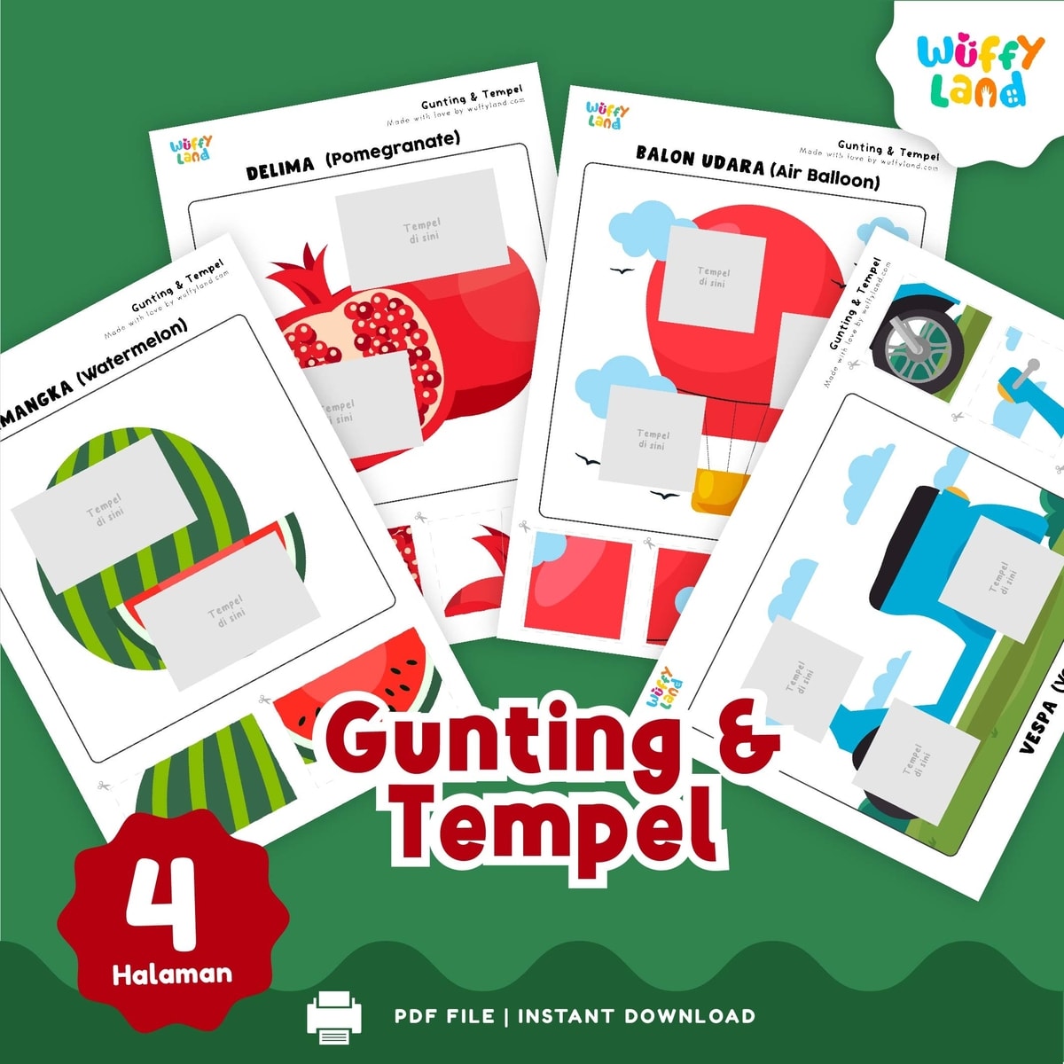 FREE PRINTABLE - Gunting Tempel Buah dan kendaraan