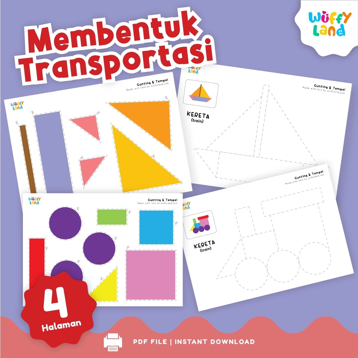 FREE PRINTABLE - Gunting &amp; Tempel Membentuk Transportasi