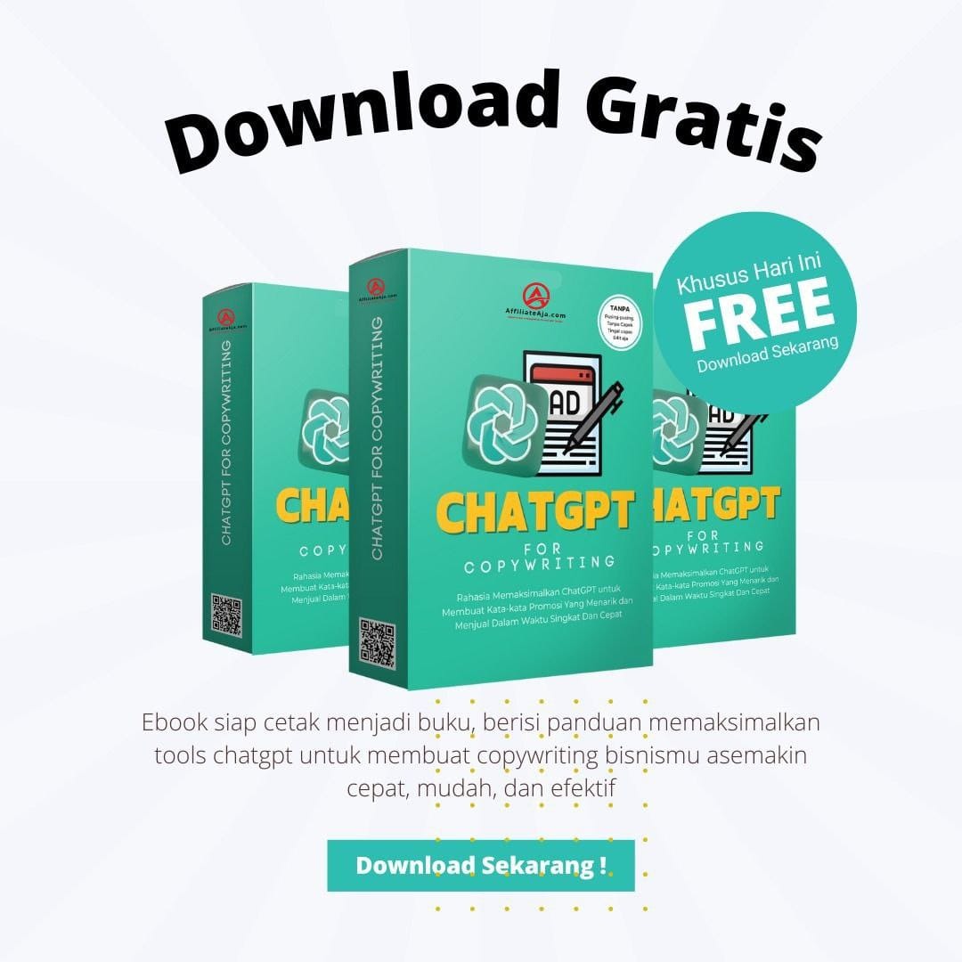 GRATIS!!!

Untuk Anda yang ingin sukses dalam bisnis online,
ebook CHATGPT For COPYWRITING wajib dimiliki!

Segera download secara GRATIS hari ini
dan pelajari cara memanfaatkan chatgpt
untuk membuat copywriting yang luar biasa!

Untuk Download Ebooknya bisa langsung klik tombol download di bawah ini