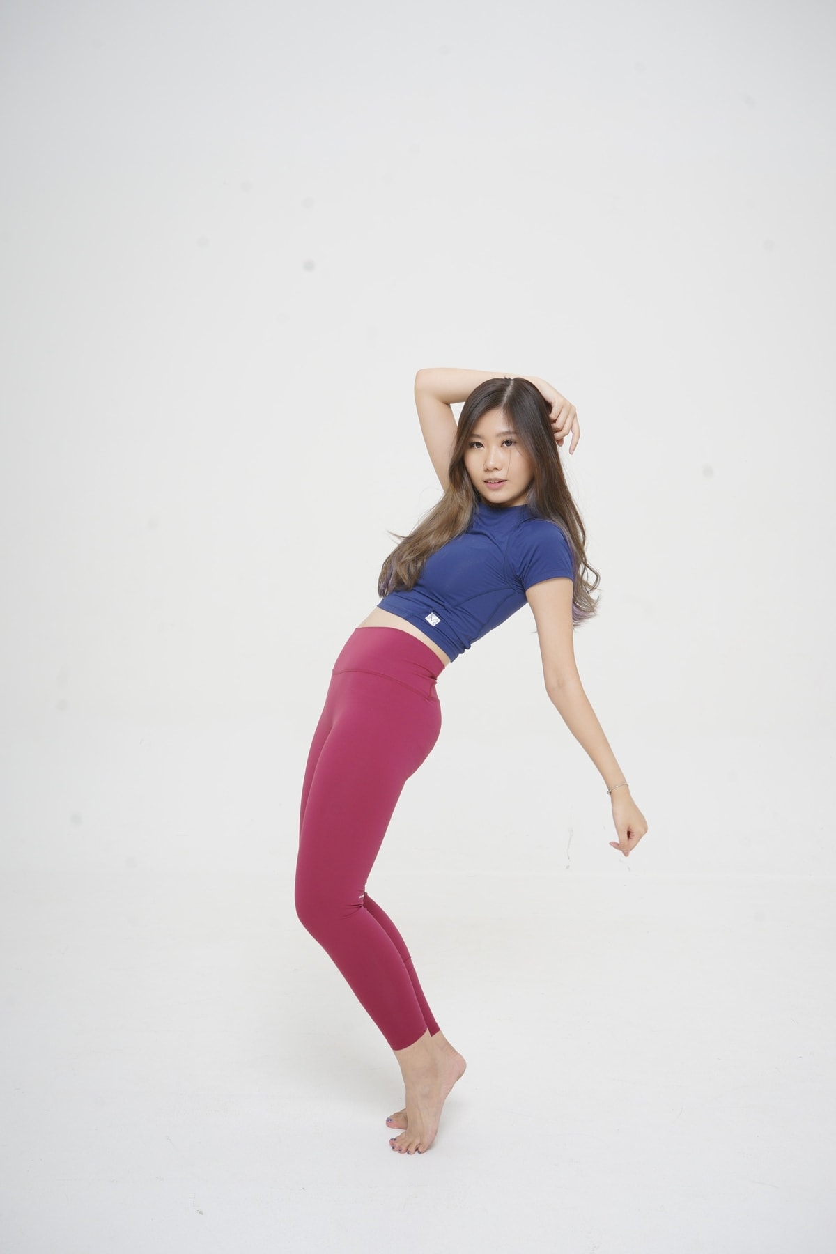 Atas - Blue, Legging - Maroon