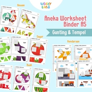 Wuffyland Worksheet Edukasi Anak Indonesia Murah Aktivitas Gunting Tempel A5 Tema Cut and Paste dengan Beragam Tema