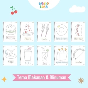 Aneka Worksheet Binder A5 Aktivitas Belajar Menulis dengan Tracing Tema Makanan & Minuman