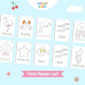 Aneka Worksheet Binder A5 Aktivitas Belajar Menulis dengan Tracing Tema Hewan Laut