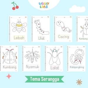 Aneka Worksheet Binder A5 Aktivitas Belajar Menulis dengan Tracing Tema Serangga