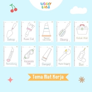 Aneka Worksheet Binder A5 Aktivitas Belajar Menulis dengan Tracing Tema Alat Kerja