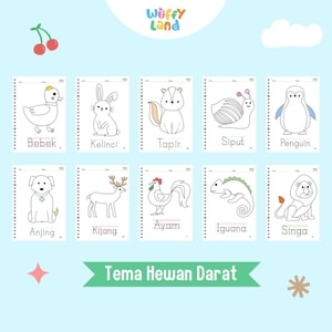 Aneka Worksheet Binder A5 Aktivitas Belajar Menulis dengan Tracing Tema Hewan Darat