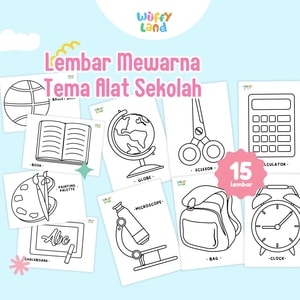 Aktifitas Mewarna Wuffyland Tema Alat Sekolah (Ukuran A5)