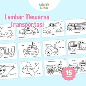 Aktifitas Mewarna Tema Transportasi (Ukuran A5)
