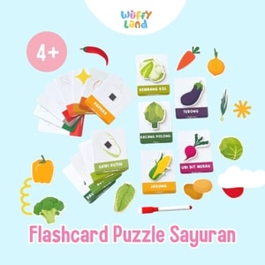 Mainan anak wuffyland flashcard puzzle tema sayuran wipe and clean free spidol