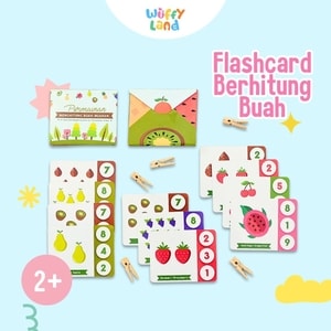 Mainan Anak Wuffyland Flashcard Belajar Menghitung Buah Dengan Jepitan Kayu