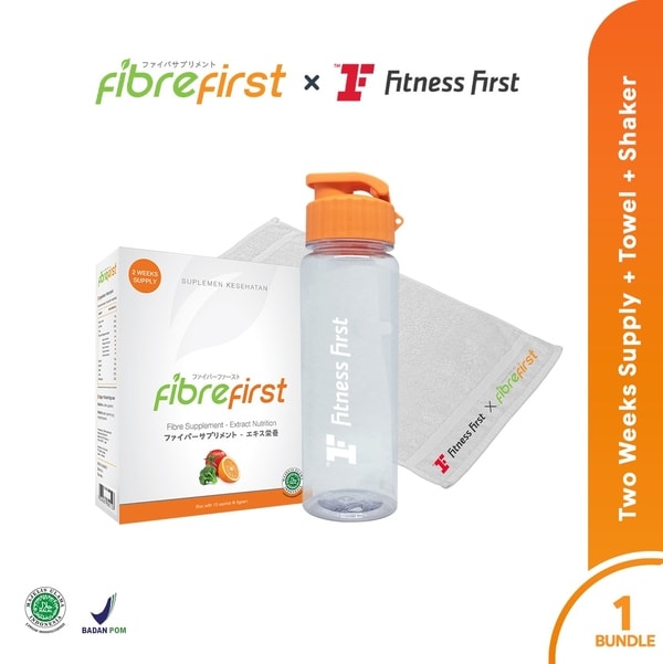 Fibre First 1 box isi 15 sachets + 1 buah towel +  1 buah shaker official Fibre First x Fitness First