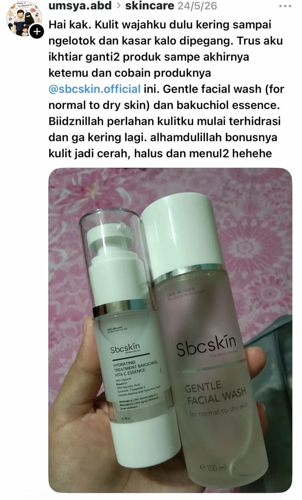 Tangkapan layar testimoni pemakai Sbcskin dari Threads