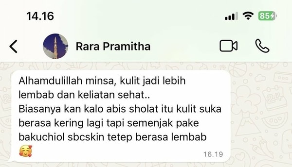 Tangkapan layar testimoni pemakai Sbcskin dari WhatsApp
