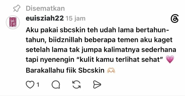 Tangkapan layar testimoni pemakai Sbcskin dari Threads