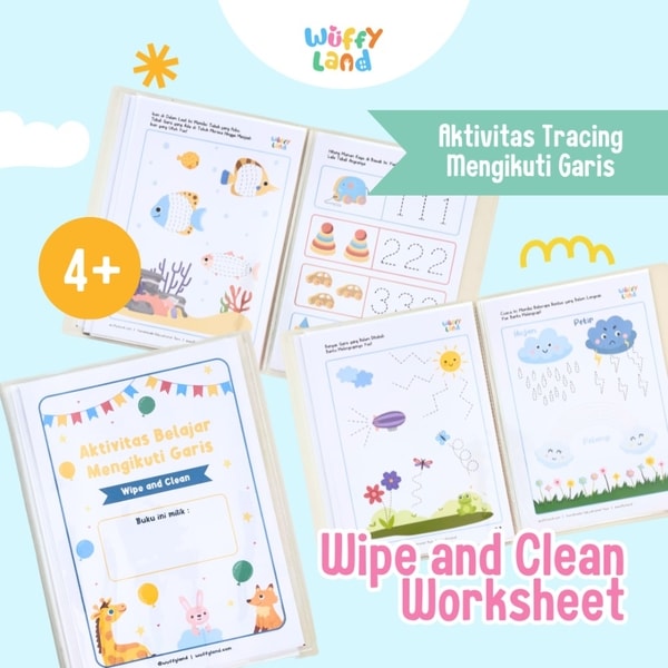 Worksheet Anak Wuffyland Wipe and Clean Belajar Mengikuti Garis atau Tracing