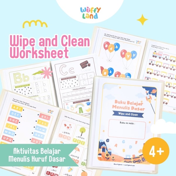 Worksheet Anak Wuffyland Wipe and Clean Tema Belajar Menulis Huruf Untuk Pra TK atau PAUD