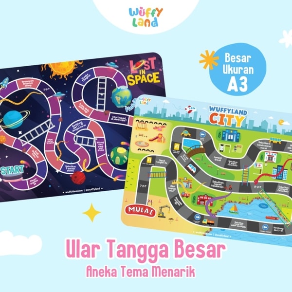Wuffyland paket bermain bersama keluarga ular tangga dengan dadu dan pion