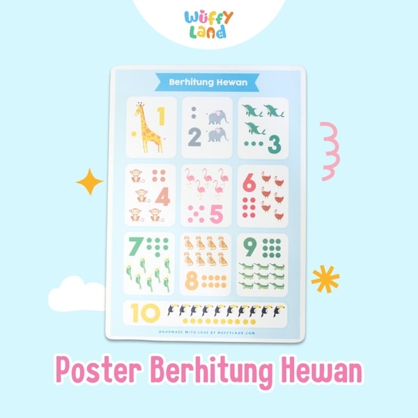 Mainan Anak Wuffyland Poster Edukasi Belajar Berhitung Menggunakan Objek Hewan