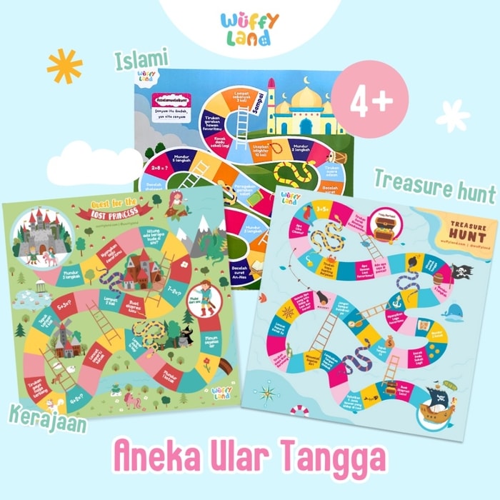 Mainan edukasi wuffyland ular tangga atau treasure hunt. Paket bermain atau games keluarga