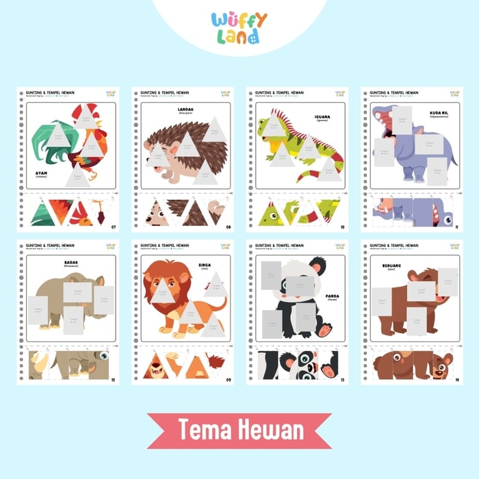 Wuffyland Worksheet Edukasi Anak Indonesia Murah Aktivitas Gunting Tempel A5 Tema Cut and Paste dengan Beragam Tema