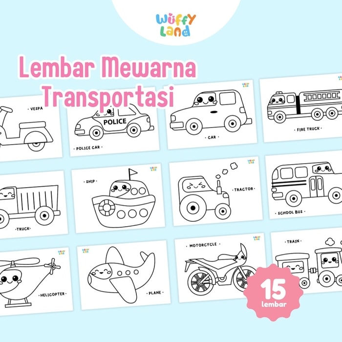 Aktifitas Mewarna Tema Transportasi (Ukuran A5)