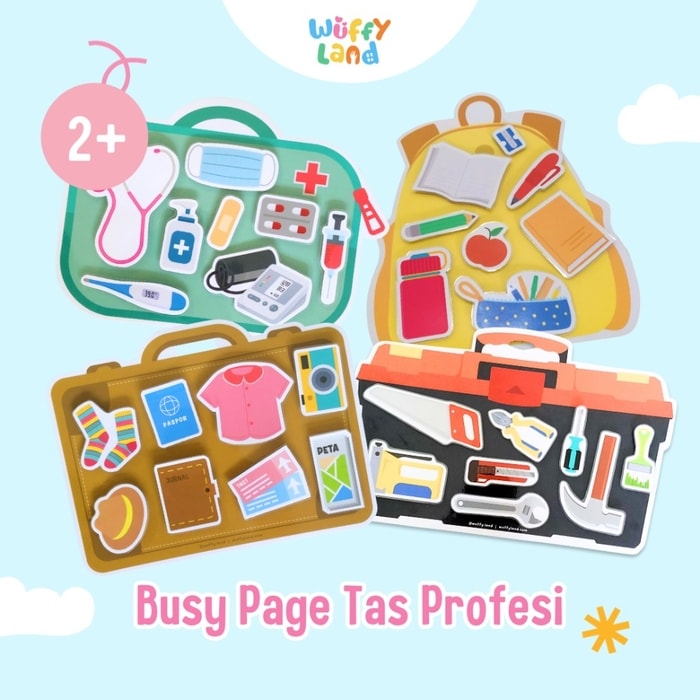 Mainan Anak Busy Page Wuffyland Isi Tas Sekolah, Tas Dokter, Tas Koper, Tas Pertukangan