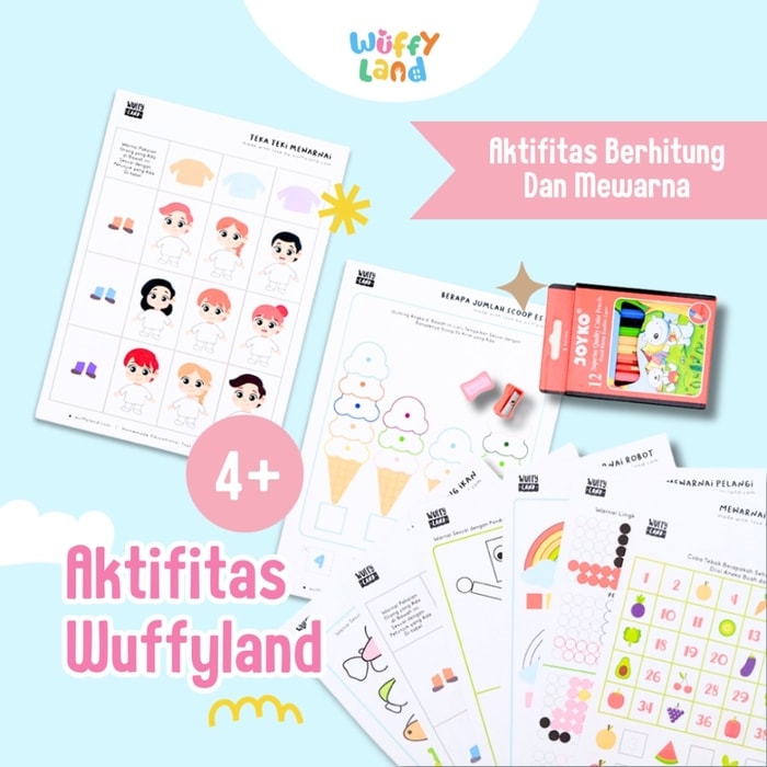 Worksheet Anak Wuffyland Aktivitas Berhitung dan Menempel