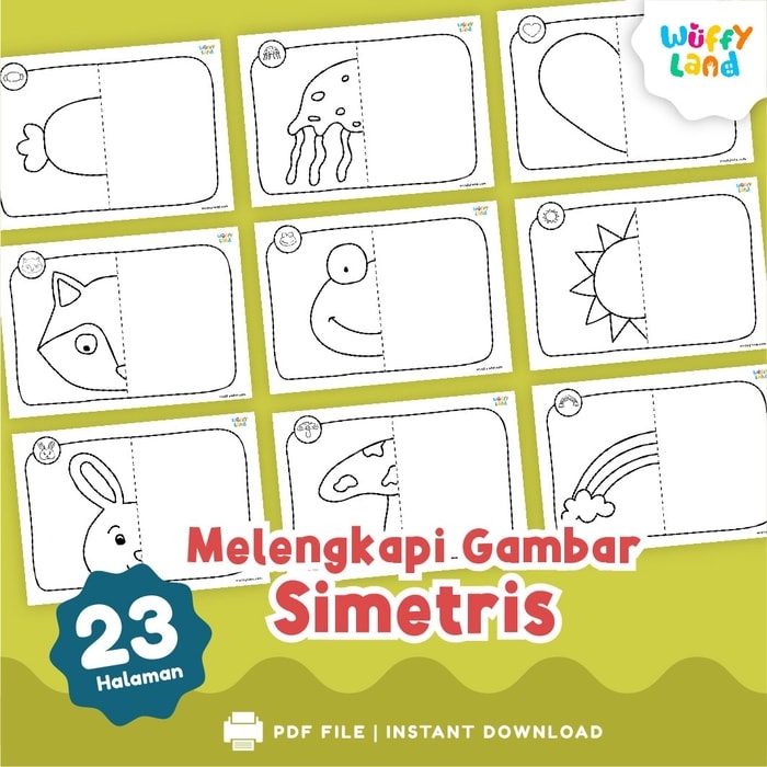 Printable Menggambar Simetris, Aktifitas Anak Paud, Worksheet