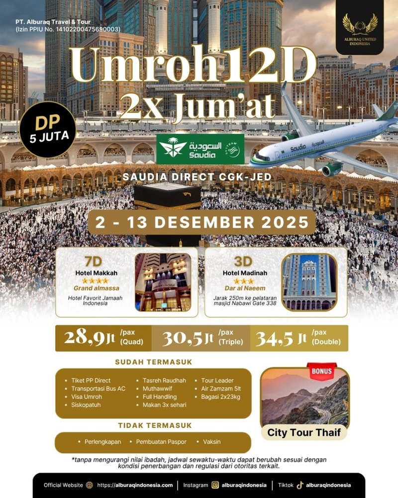umroh 12D 2x jumat 2 Desember 2025 alburaq tour and travel