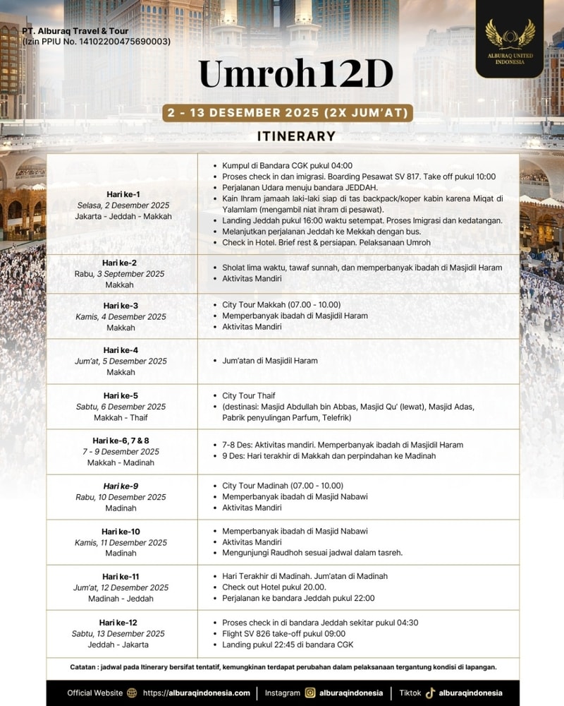 umroh 12D 2x jumat 2 Desember 2025 alburaq tour and travel