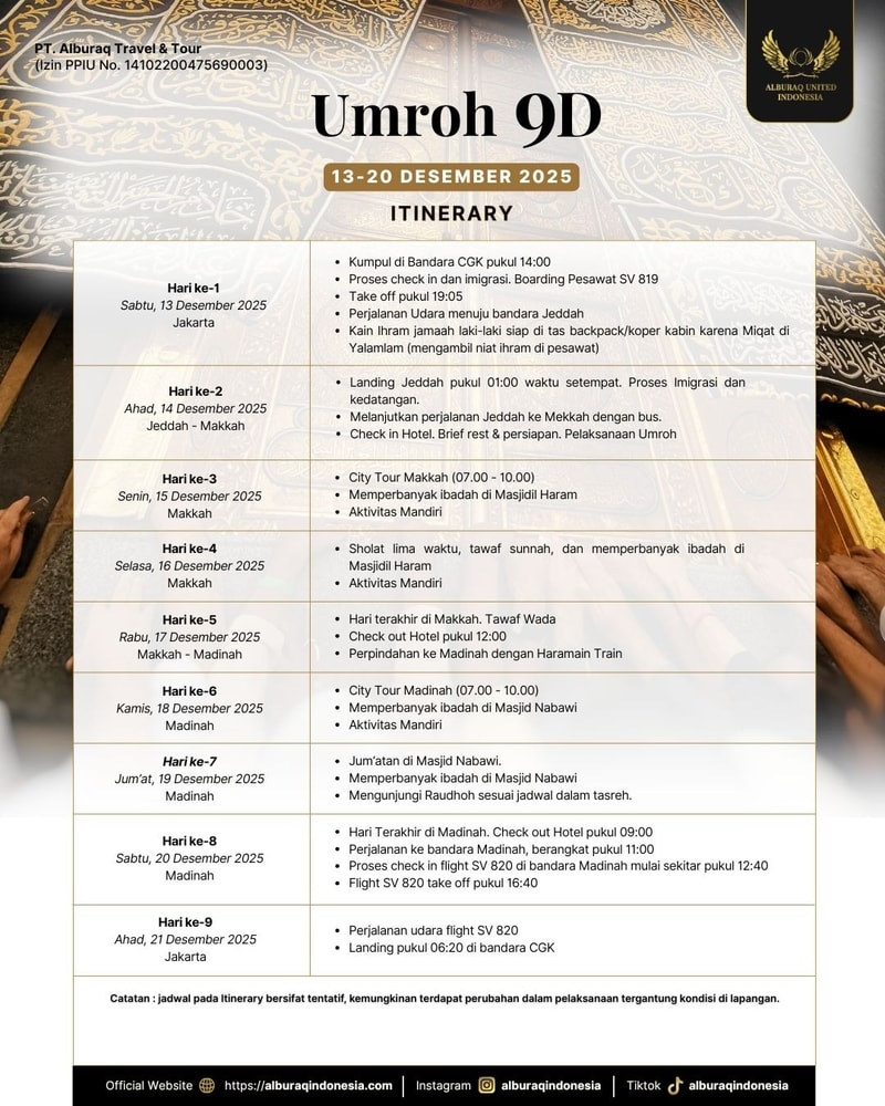 Umroh 9d - 13 Desember 2025 - start jakarta