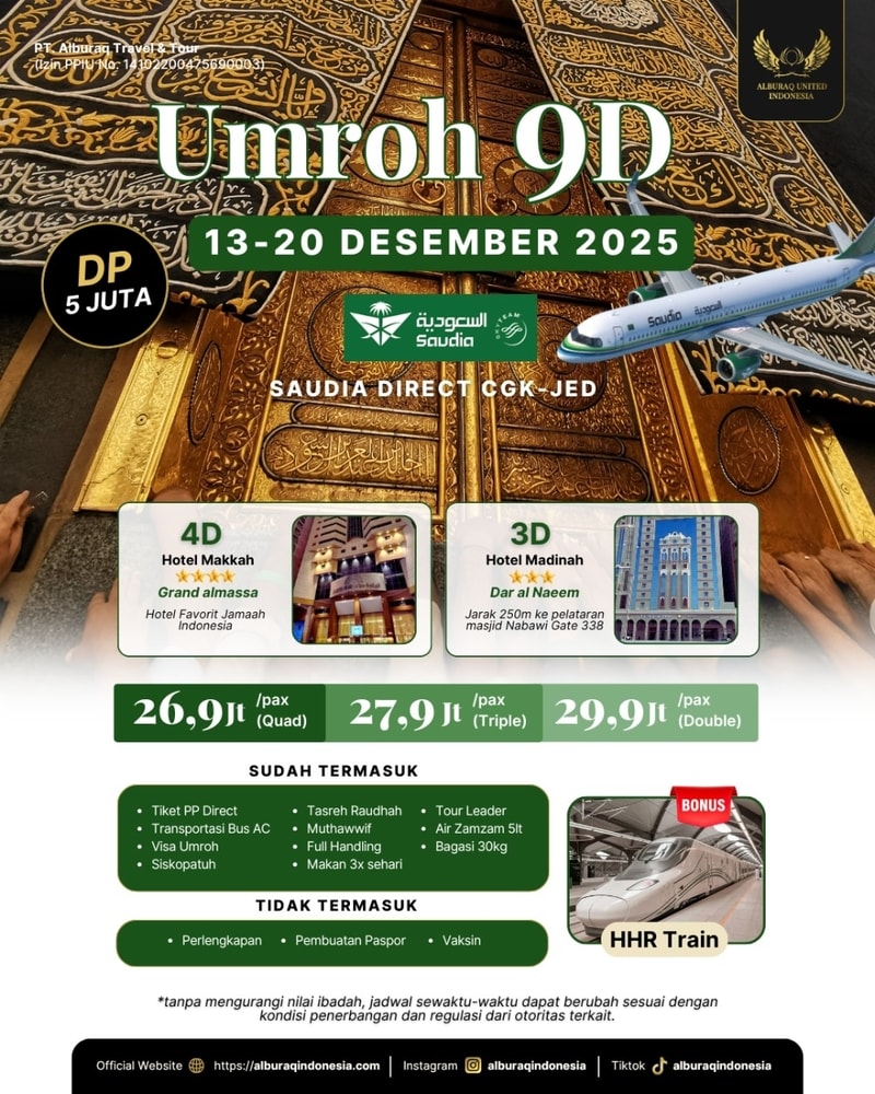 Umroh 9d - 13 Desember 2025 - start jakarta