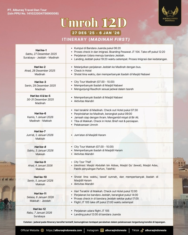 Umroh 12d - 27 Desember 2025 - Lion - start jakarta