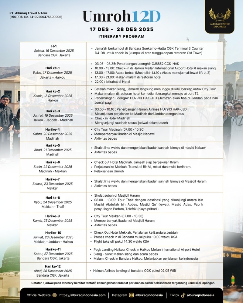 Umroh 12d - 17 Desember 2025 - start jakarta