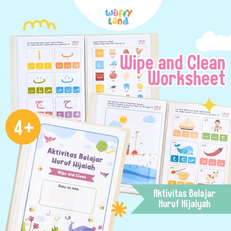 Worksheet Anak Wuffyland Wipe and Clean Tema Belajar Huruf Hijaiyah