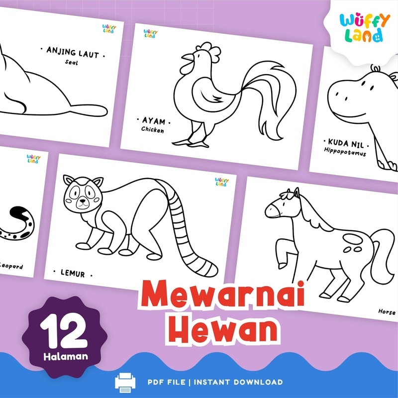 Wuffyland Worksheet Edukasi Anak Indonesia Murah Printable Mewarna Tema Hewan